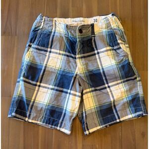Abercrombie & Fitch Mens 100% Cotton Plaid Shorts Blue Green White Size 30